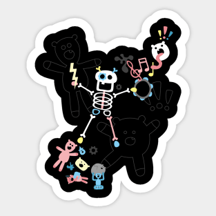 Crazy MonkeyTeddyBears with Skeleton - Pastel on Black Sticker